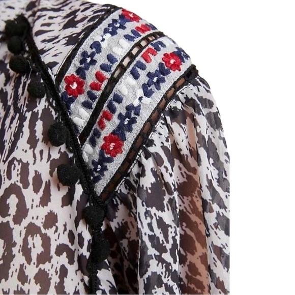 Anthropologie Bohemian Indian Rina Dhaka Peasant Blouse Leopard Embroidered XS - Picture 6 of 17